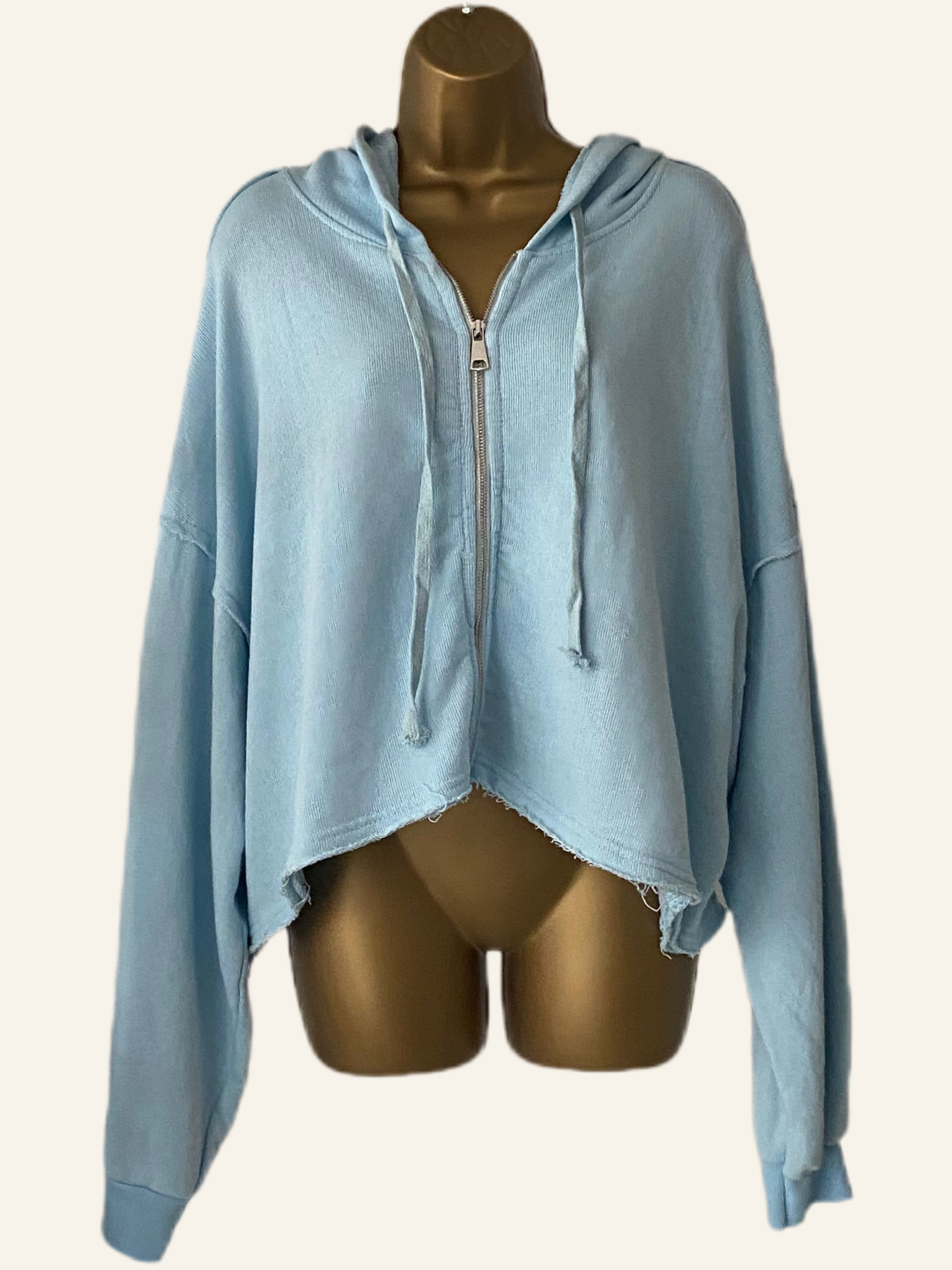 100% Cotton Frayed Hoodie Sweat Jacket