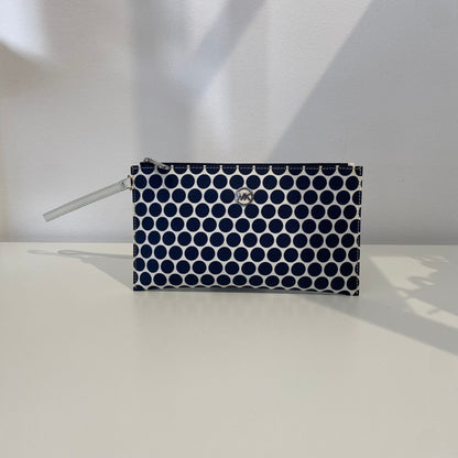 Michael Kors White With Navy Polka Dot Wristlet Clutch