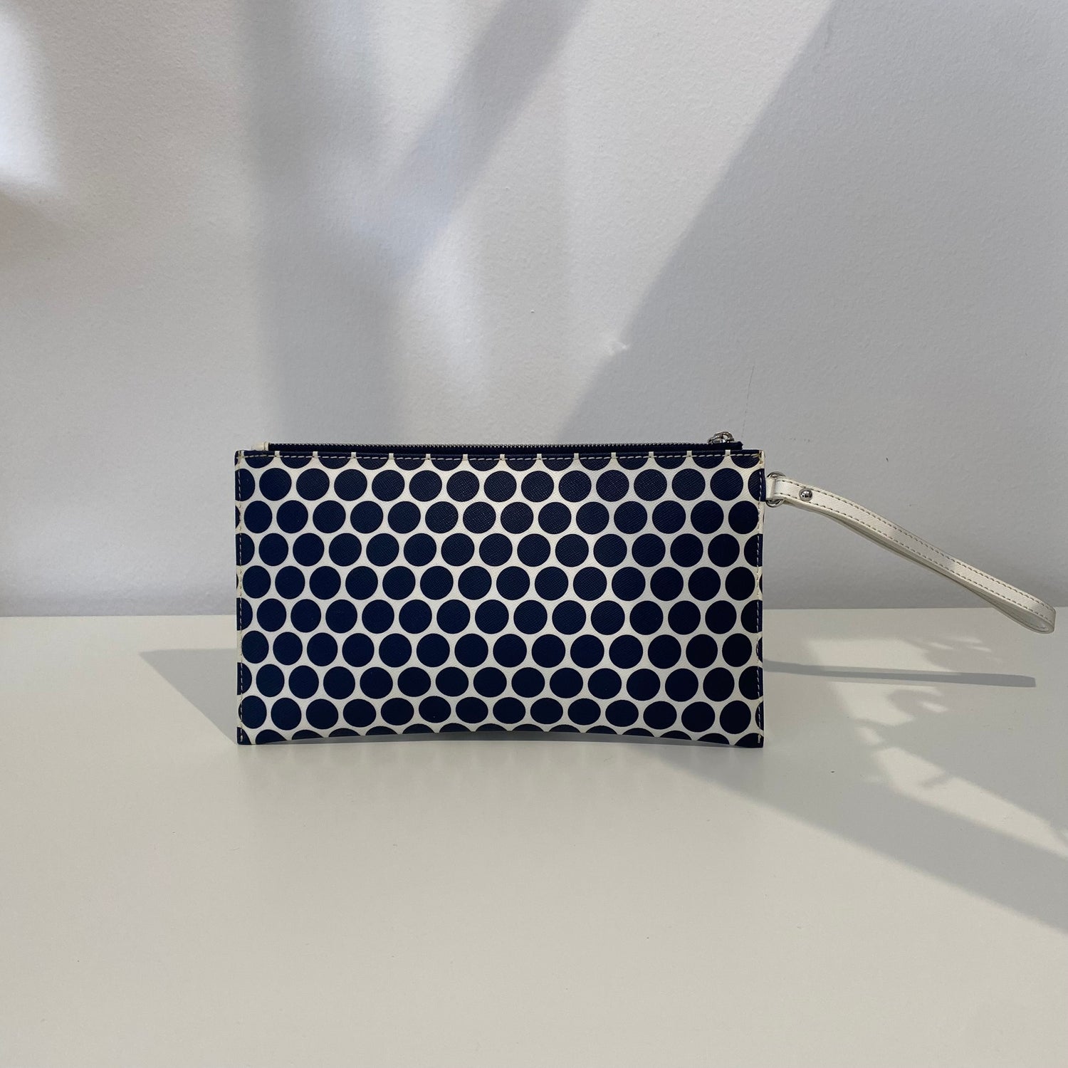 Michael Kors White With Navy Polka Dot Wristlet Clutch