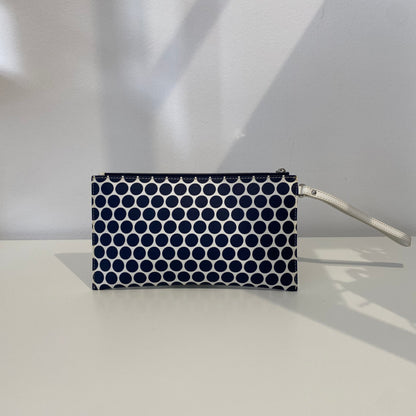 Michael Kors White With Navy Polka Dot Wristlet Clutch