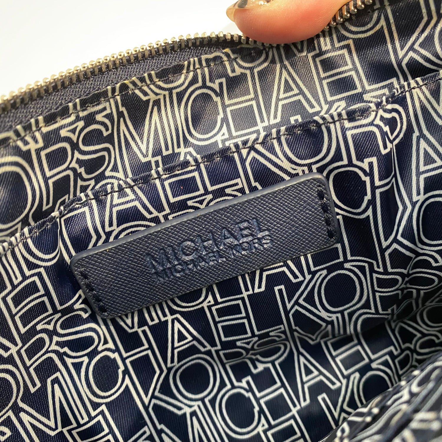 Michael Kors White With Navy Polka Dot Wristlet Clutch