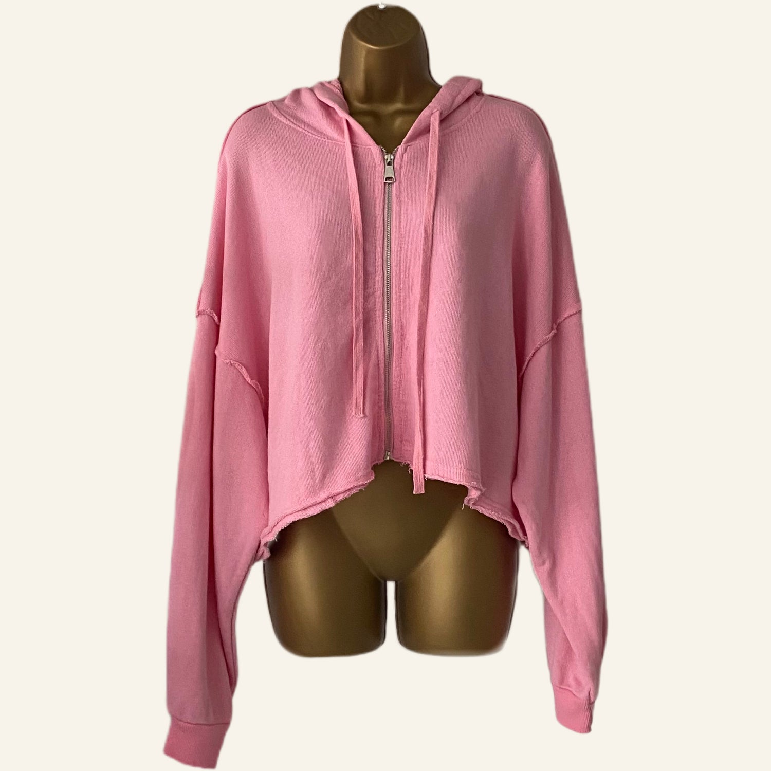100% Cotton Frayed Hoodie Sweat Jacket