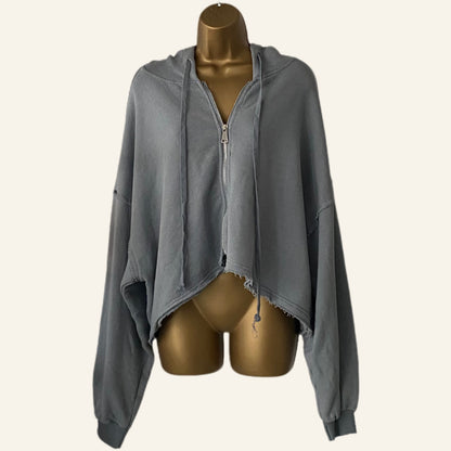 100% Cotton Frayed Hoodie Sweat Jacket