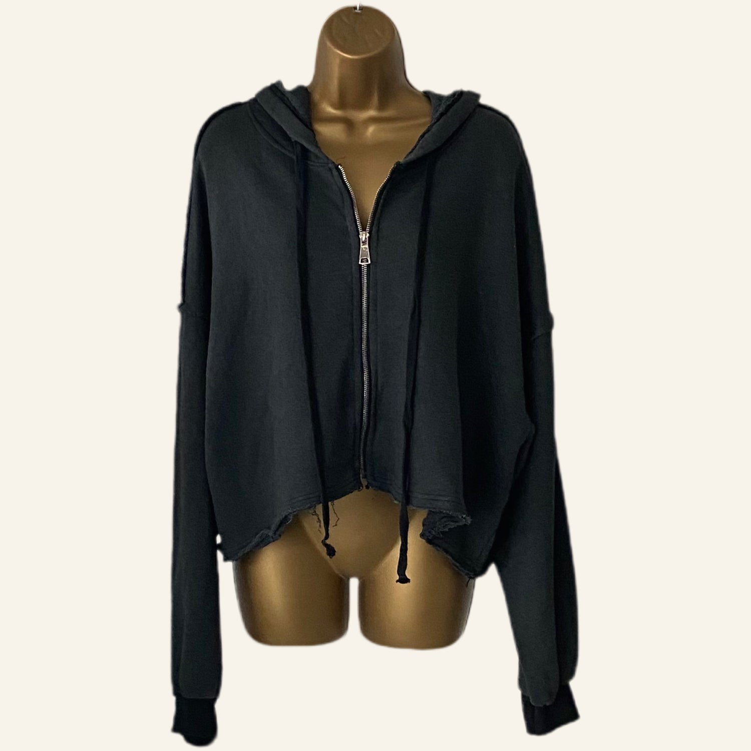 100% Cotton Frayed Hoodie Sweat Jacket