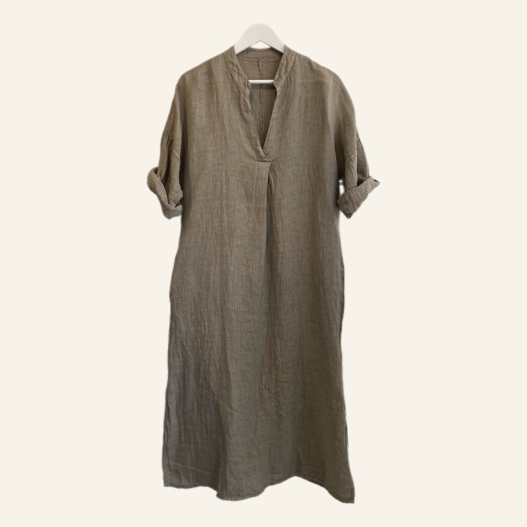 Taupe 100 % Linen shirt dress