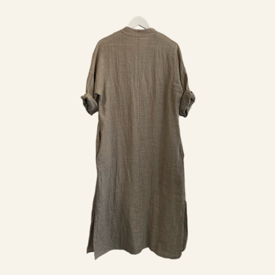 Taupe 100 % Linen shirt dress