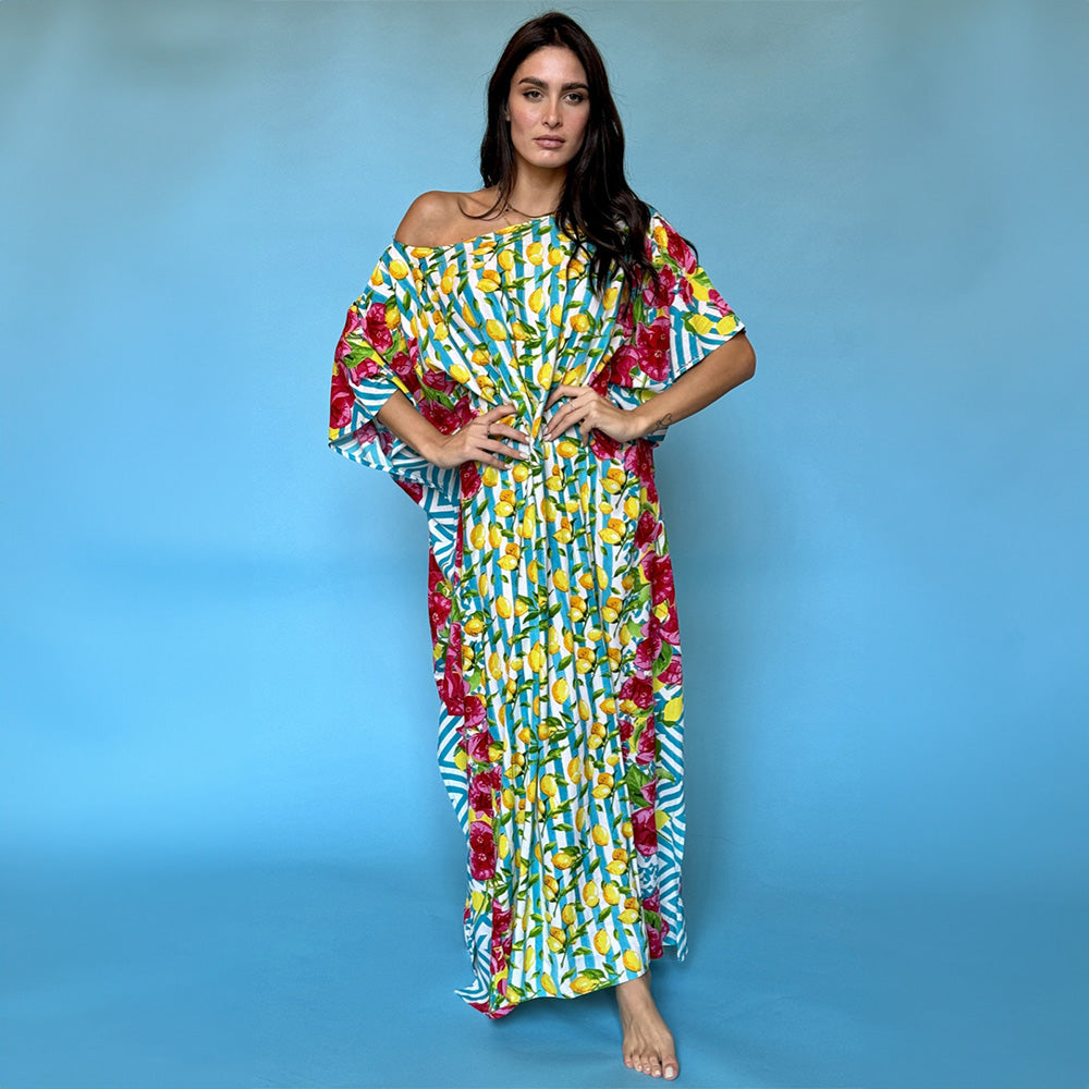 Antica Sartoria Positano Long Kaftan Roses &amp; Lemons