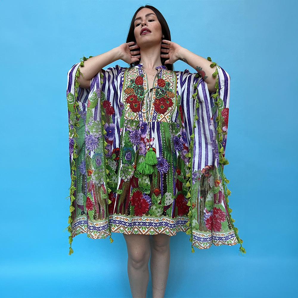 Antica Sartoria Tunic/Kaftan Top Cactus &amp; wild Poppy design
